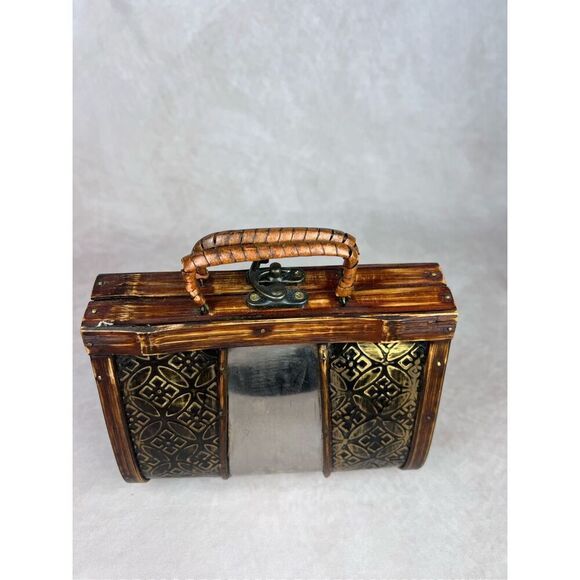 Vintage Wooden and Metal Purse Mod 1960s 1970s Handbag - Picture 3 of 8
